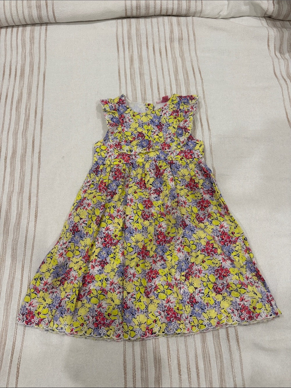Penelope Mack Yellow Floral Ruffled Sundress with Pink & Purple Accents